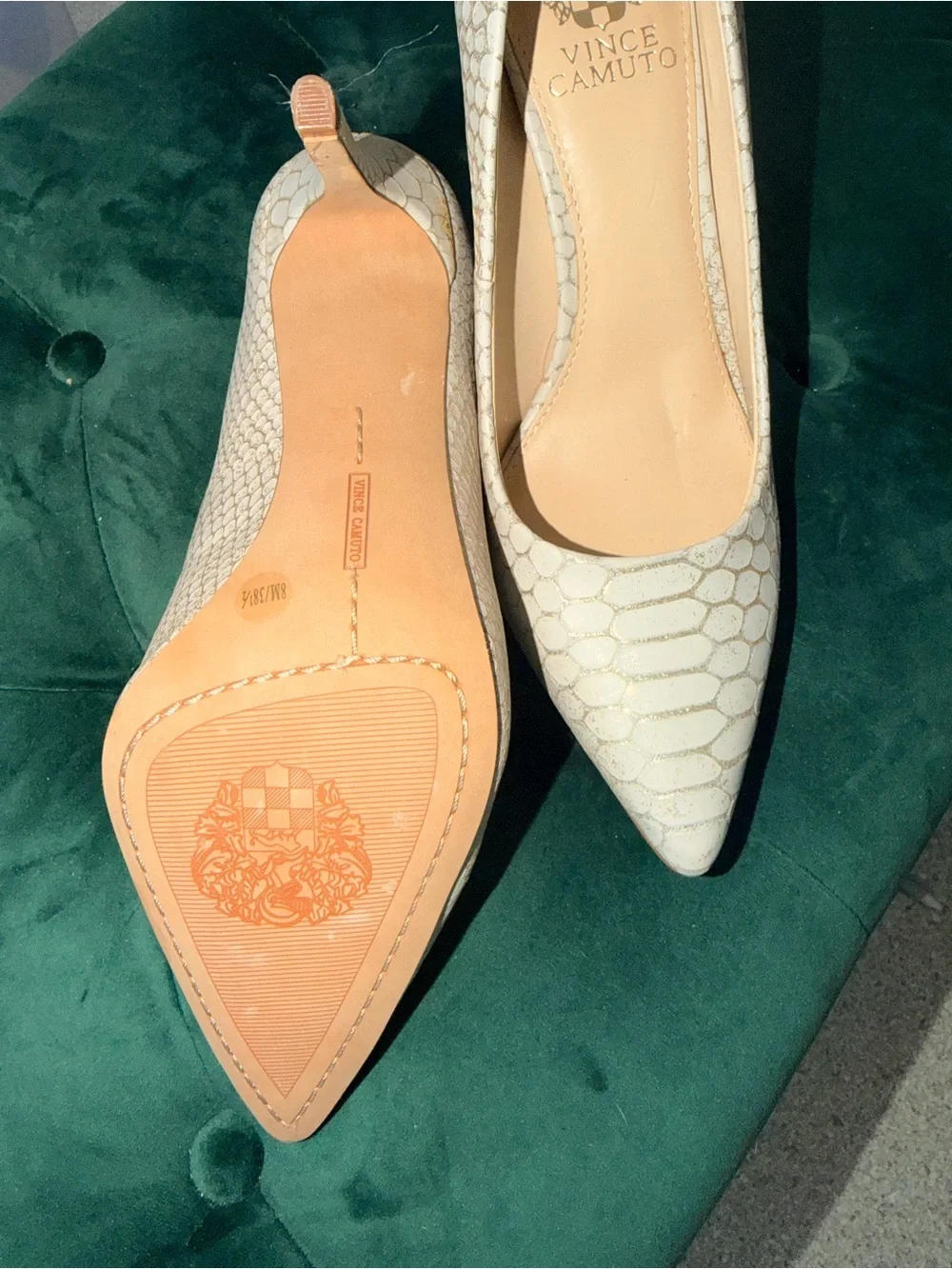 Vince Camuto Cream Textured Pointed Toe Pumps